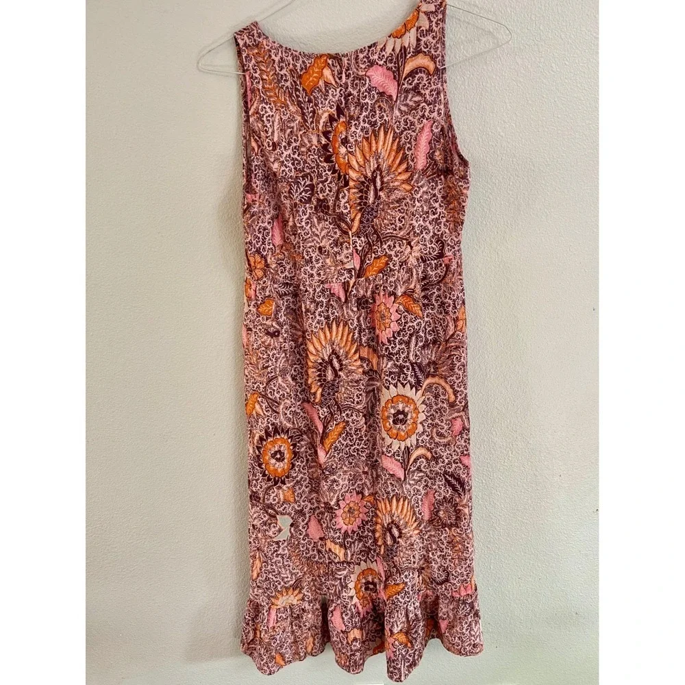 Madewell Floral Batik Lace Up Tassel Midi Dress Pink Orange Size 4 - Picture 6 of 11